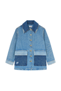 Patchwork Denim Midi Jacket - Mid Blue Vintage