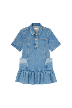 Patchwork Denim Peplum Mini Dress - Mid Blue Vintage