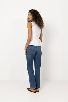 Stretch Cotton V-Neck Pocket Blouse - Bright White