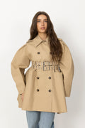 Double Cotton Peplum Trench - Warm Sand