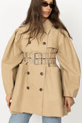 Double Cotton Peplum Trench - Warm Sand