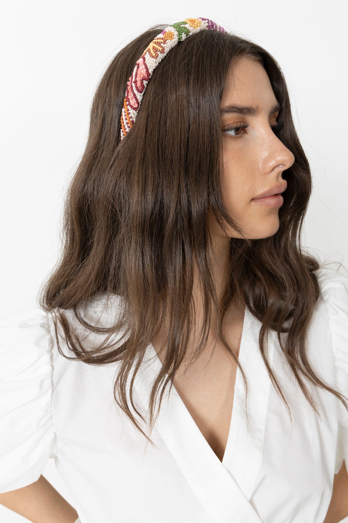 Corallo Slim Beaded Hairbrace - Cone Flower Pink