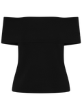 Compact Knit Off Shoulder Top - Svart
