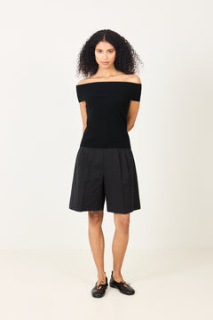 Compact Knit Off Shoulder Top - Jet Black