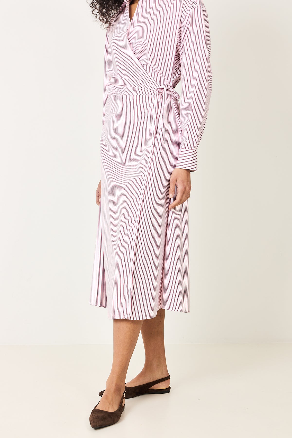 Wrap Shirt Dress - Vit/Röd Pinstripe