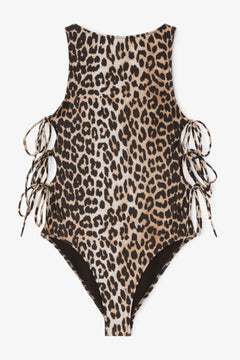 Printed Swimsuit W Tie Strings - Almond Milk