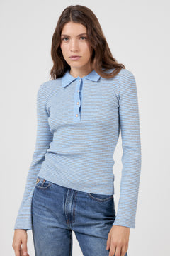 Marte Ls Mini Stripe Polo - Blue