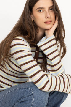Marte Ls Stripe Polo - Brown/Blue