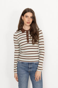Marte Ls Stripe Polo - Brown/Blue