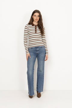 Marte Ls Stripe Polo - Brown/Blue