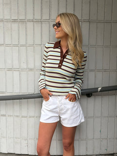 Marte Ls Stripe Polo - Brown/Blue