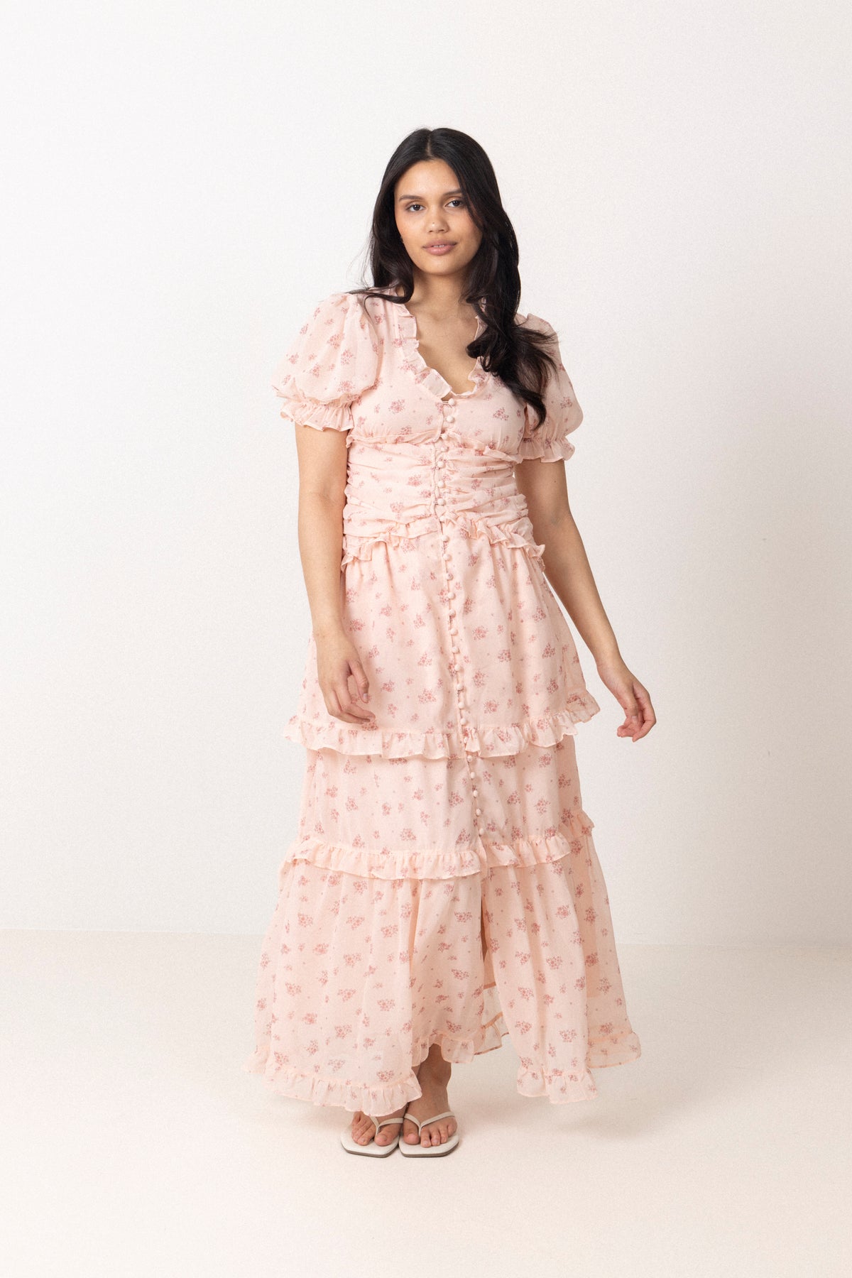 Arielic Long Dress - Pink Flower Print