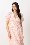 Arielic Long Dress - Pink Flower Print