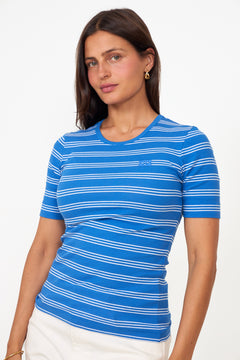 Soft Cotton Rib Stripe Tee - Nouvean Navy