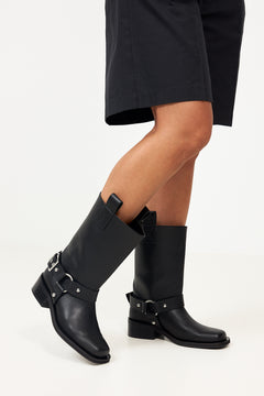Mid Shaft Biker Boot - Black