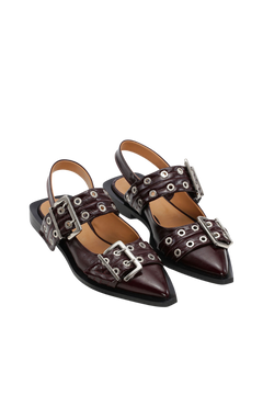 Feminine Buckle Ballerina Naplack - Burgundy