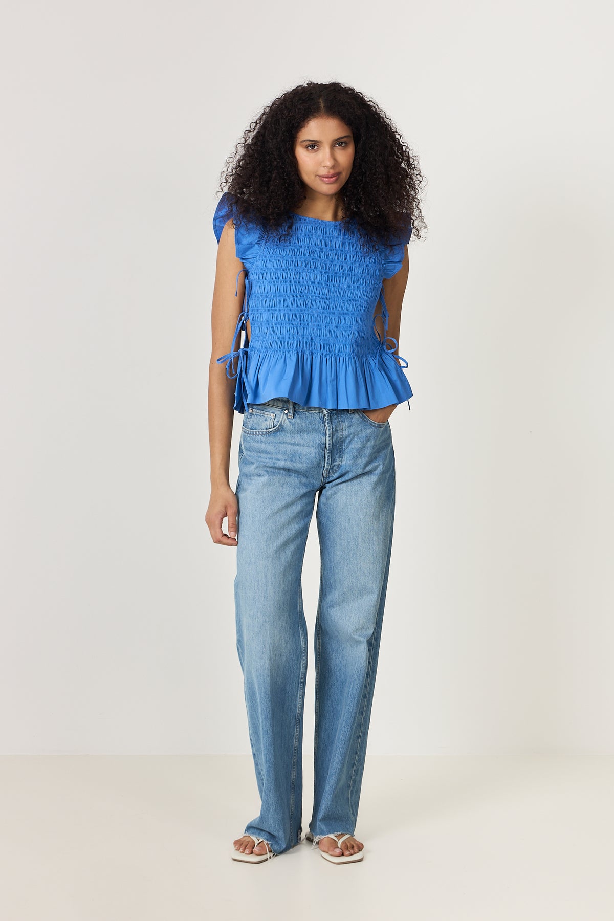 Stretch Cotton Angel Sleeve Smocked Top - Marina