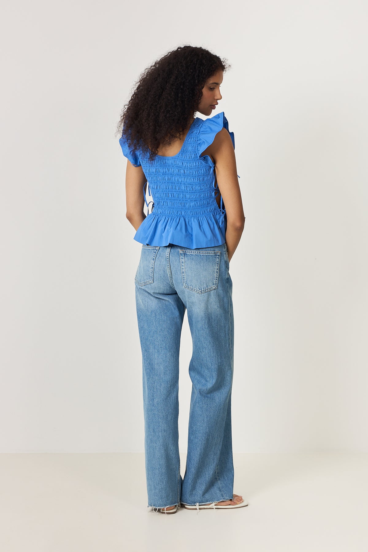 Stretch Cotton Angel Sleeve Smocked Top - Marina