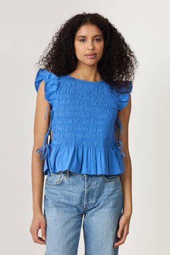 Stretch Cotton Angel Sleeve Smocked Top - Marina