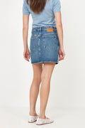Rigid Denim Lace Mini Skirt - Dark Blue Vintage