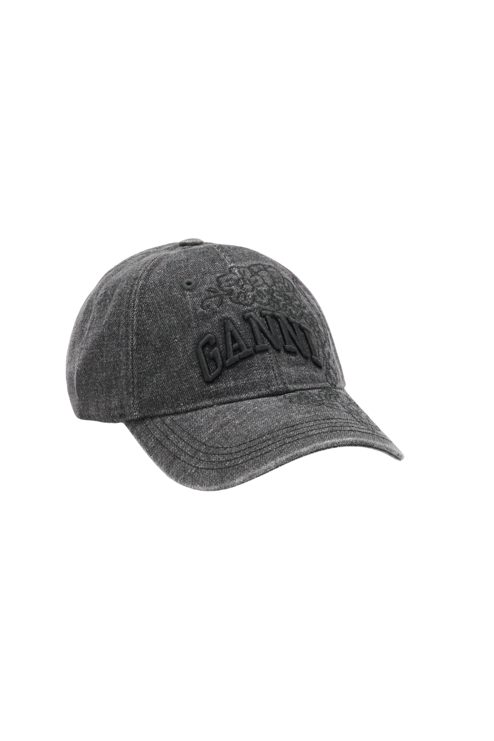 Washed Embroidery Denim Cap - Black Washed