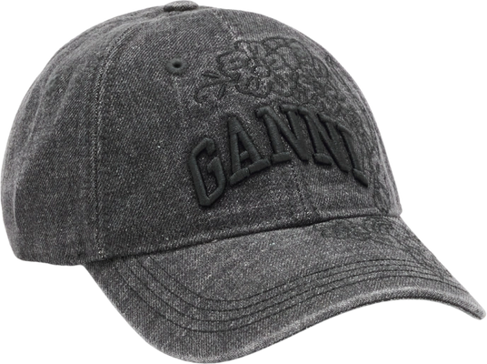 Washed Embroidery Denim Cap - Black Washed
