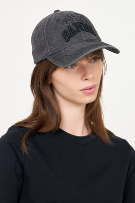 Washed Embroidery Denim Cap - Black Washed