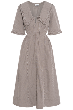 Check Cotton Cut Out Midi Dress - Chicory Coffee
