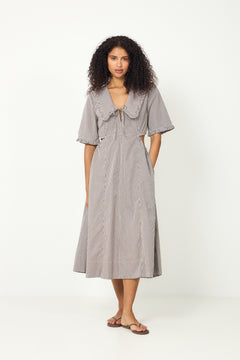 Check Cotton Cut Out Midi Dress - Chicory Coffee