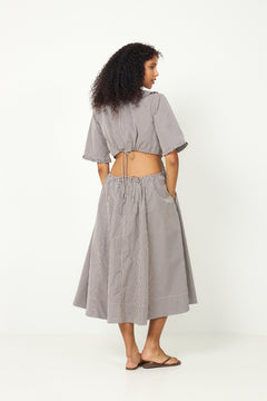 Check Cotton Cut Out Midi Dress - Chicory Coffee