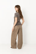 Ganni Soft Cotton Rib Short Sleeve T-Shirt Stripe - Mole