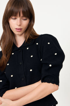 Bobble Knit Polo Cardigan - Midnight Bobbles