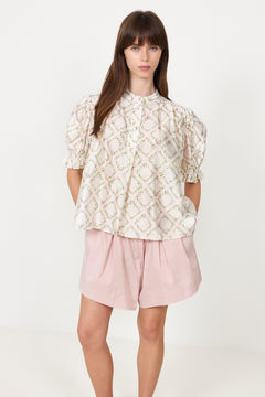 Gathered Top - Sakura Check Pink