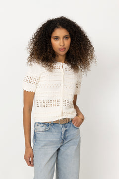Abriana Eyelet Knit Cardigan - Cowrie