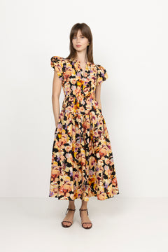 Marin Cotton Midi Dress - Night Bloom