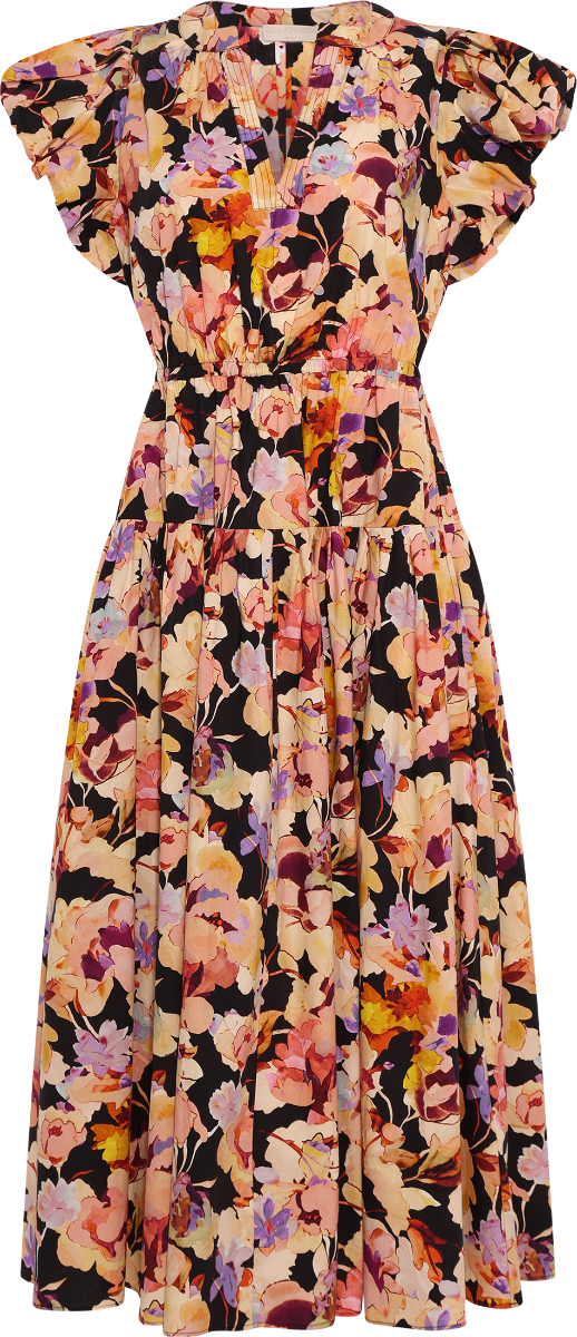 Marin Cotton Midi Dress - Night Bloom