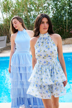 Idun Wave Mini Dress - Light Blue Floral