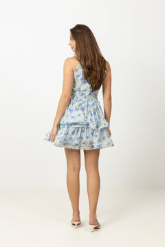 Idun Wave Mini Dress - Light Blue Floral