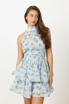 Idun Wave Mini Dress - Light Blue Floral
