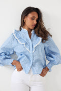 Synne Cotton Flower Blus - Blue Flower