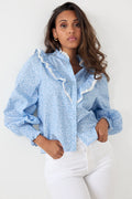 Synne Cotton Flower Blus - Blue Flower