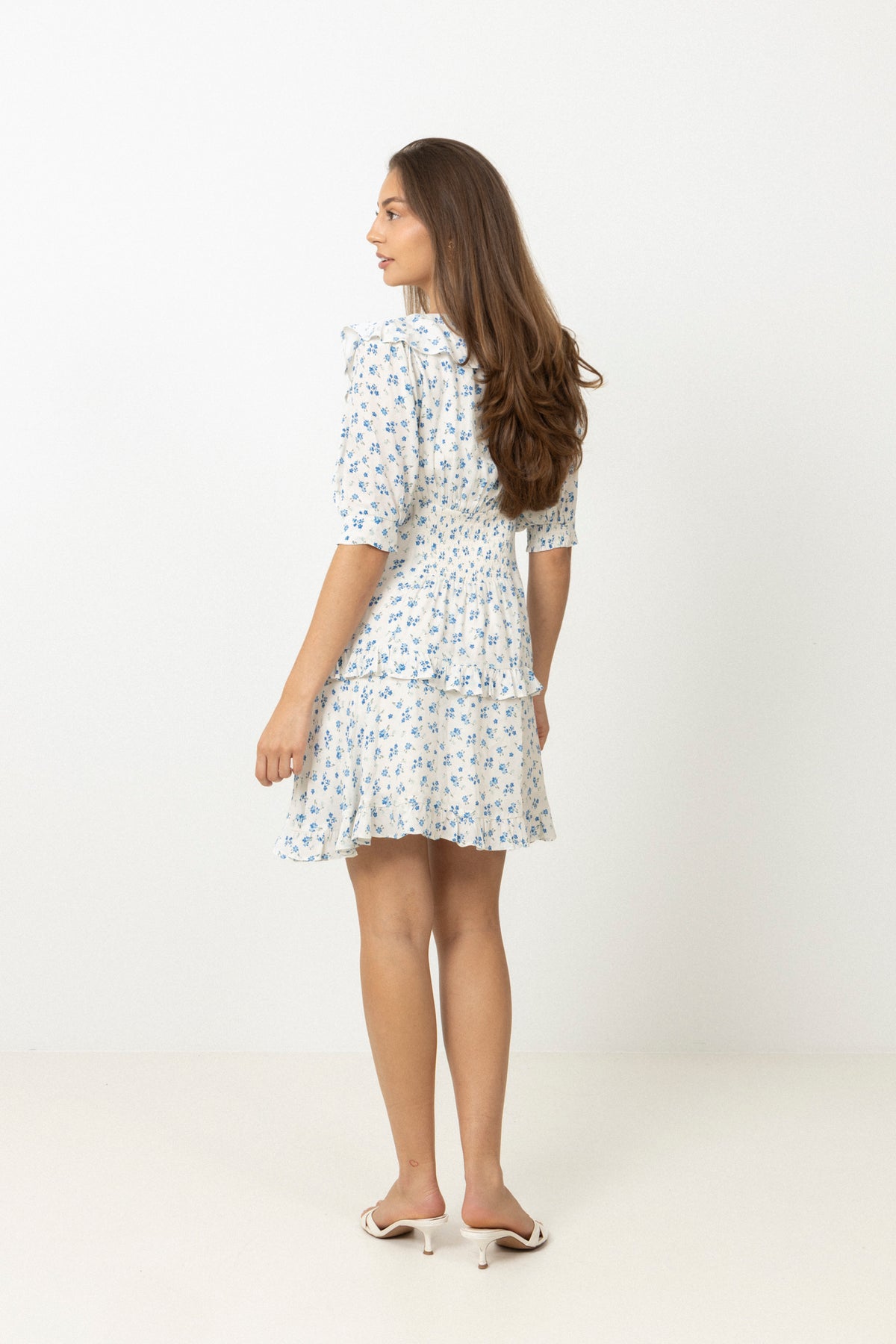 Ilse Floral Mini Dress - Blå/Vit