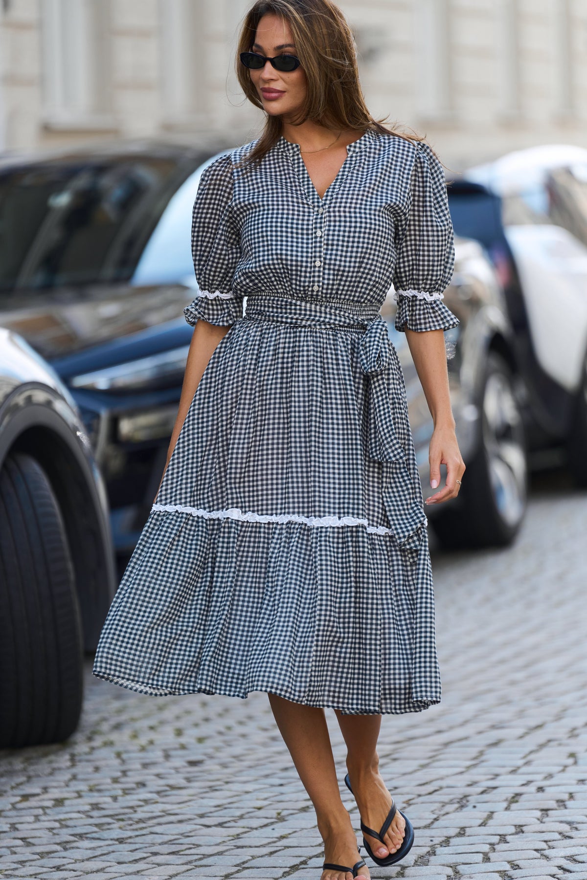 Gertrude Gingham Klänning - Svart/Vit