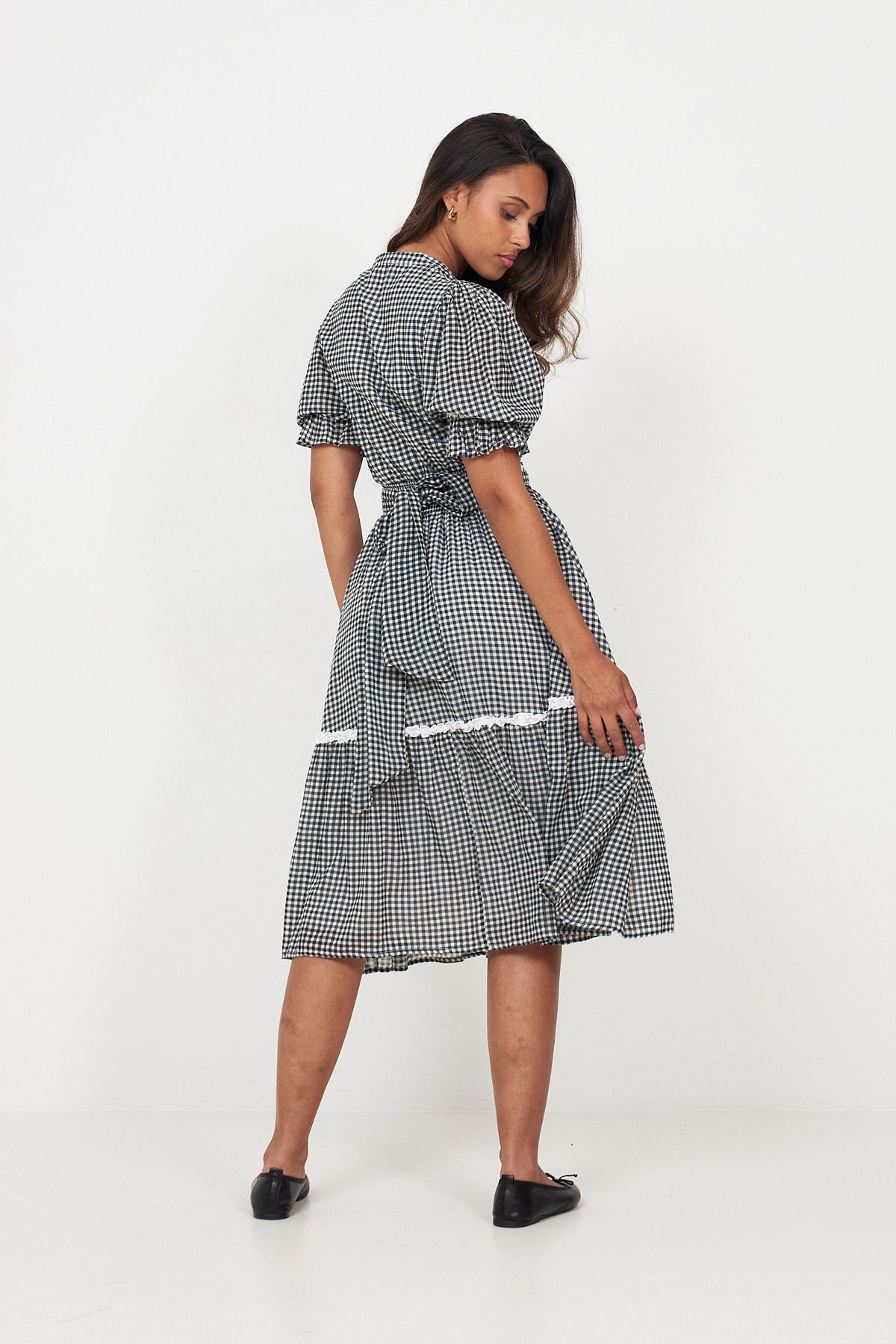 Gertrude Gingham Klänning - Svart/Vit
