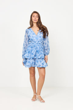 Jade Wave Chiffon Dot Dress - Blue