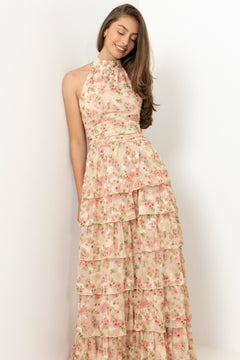 Ingalu Dreamy Floral Dress - Rose/Beige