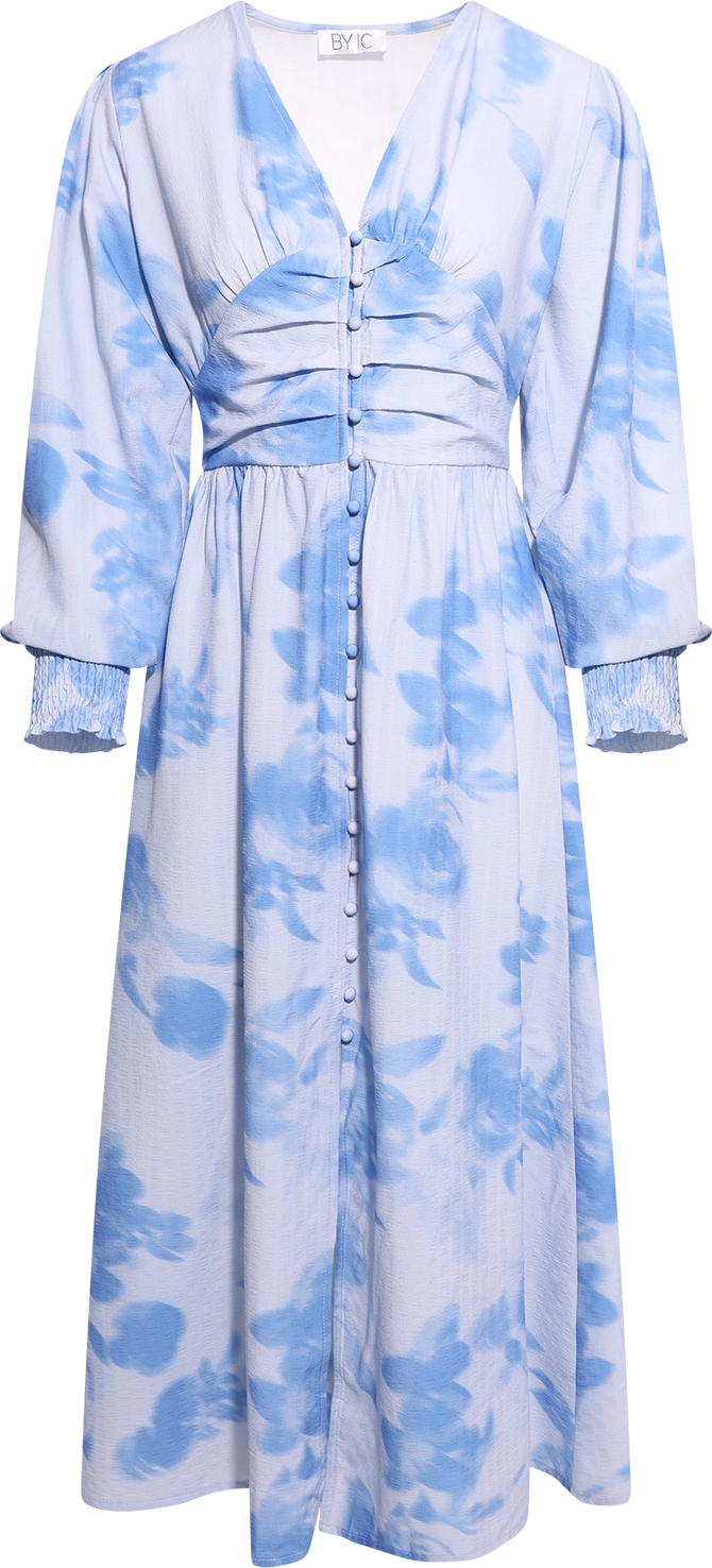 Adelic Long Dress - Abstract Blue Flower Print