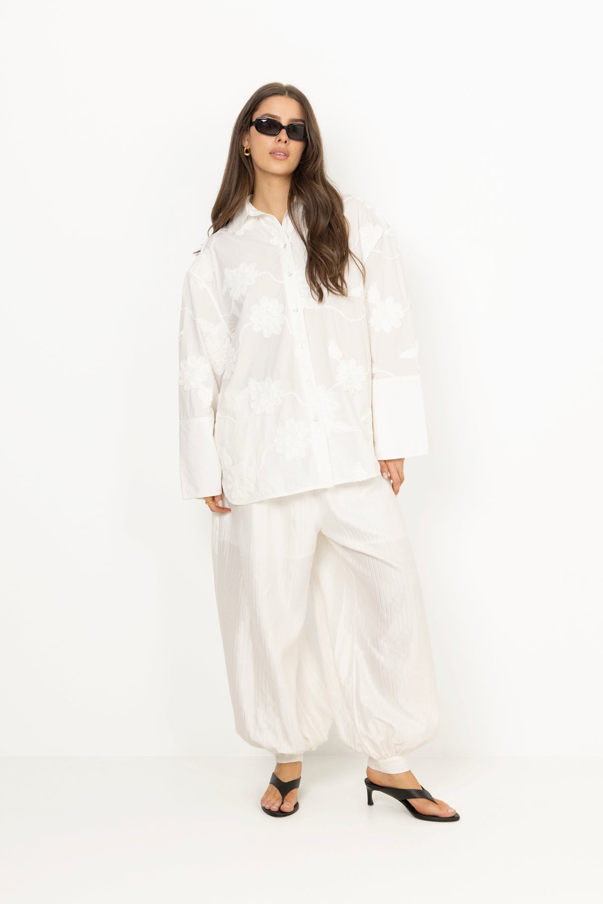 Flower Oversized Skjorta - Bright White