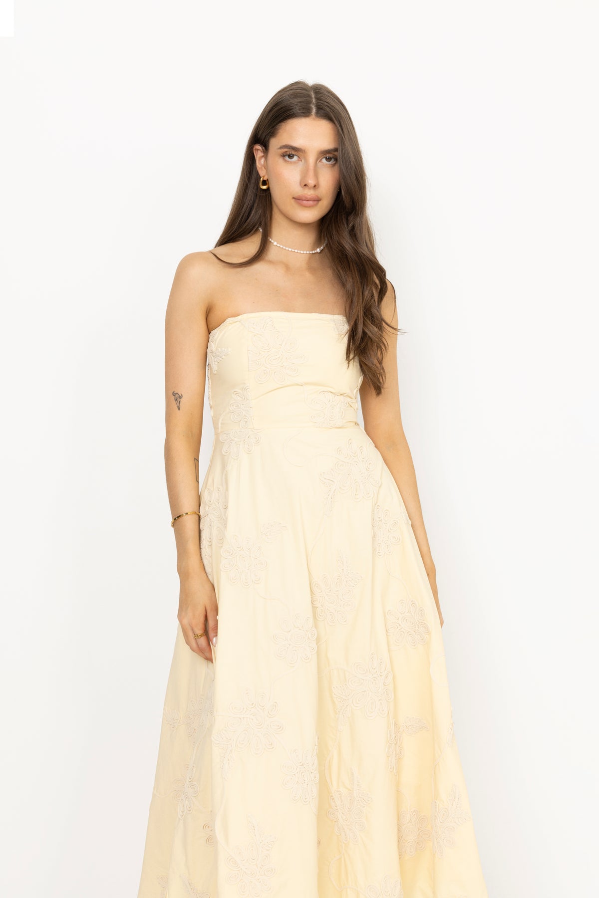 Flower Strapless Dress - Italian Straw