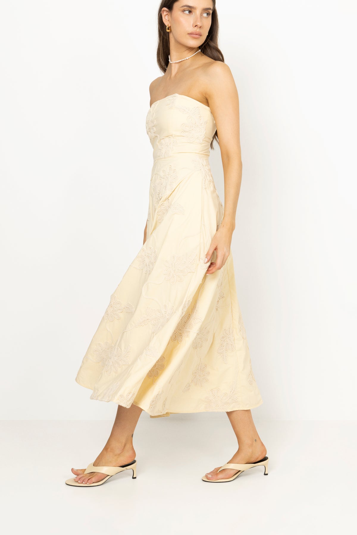 Flower Strapless Dress - Italian Straw